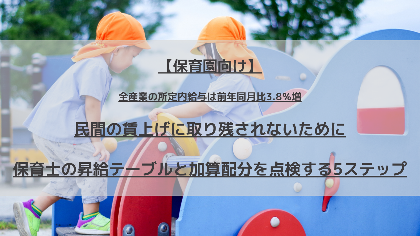 【保育園向け】全産業の所定内給与は前年同月比3.8%増|民間の賃上げに取り残されないために、保育士の昇給テーブルと加算配分を点検する5ステップ